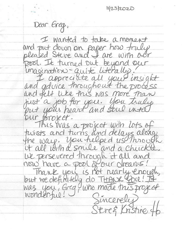 Letters about Florida Pool Designer Greg Ginstrom